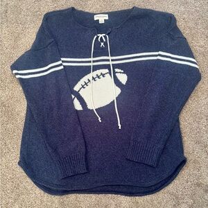 Cotton Citizen Blue and White Crew Neck Sweater with Sporty Stripes